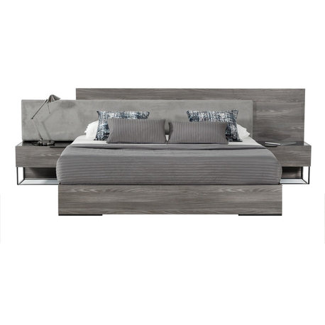 Nova Domus Enzo Italian Modern Gray Walnut and Fabric Bed, Eastern King