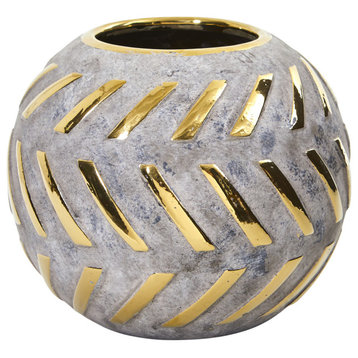 6" Regal Round Stone Vase With Gold Accents