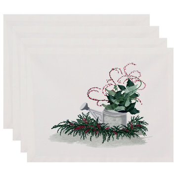 Gardener's Holiday Delight, Geometric Print Placemat, Green (Set of 4), 18 x 14"