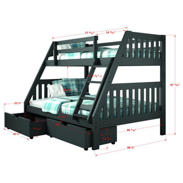 Twin and Full Mission Bunk Bed WithDual Under Bed Drawers