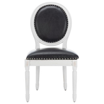 Ciley 19''h French Brasserie Leather Oval Side Chair Silver Nail Head BlackCream