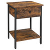 Industrial Design Nightstand with Drawer and Shelf , Rustic Brown