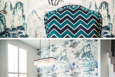 Inspiration for a mid-sized transitional enclosed dining room remodel in Houston with multicolored walls