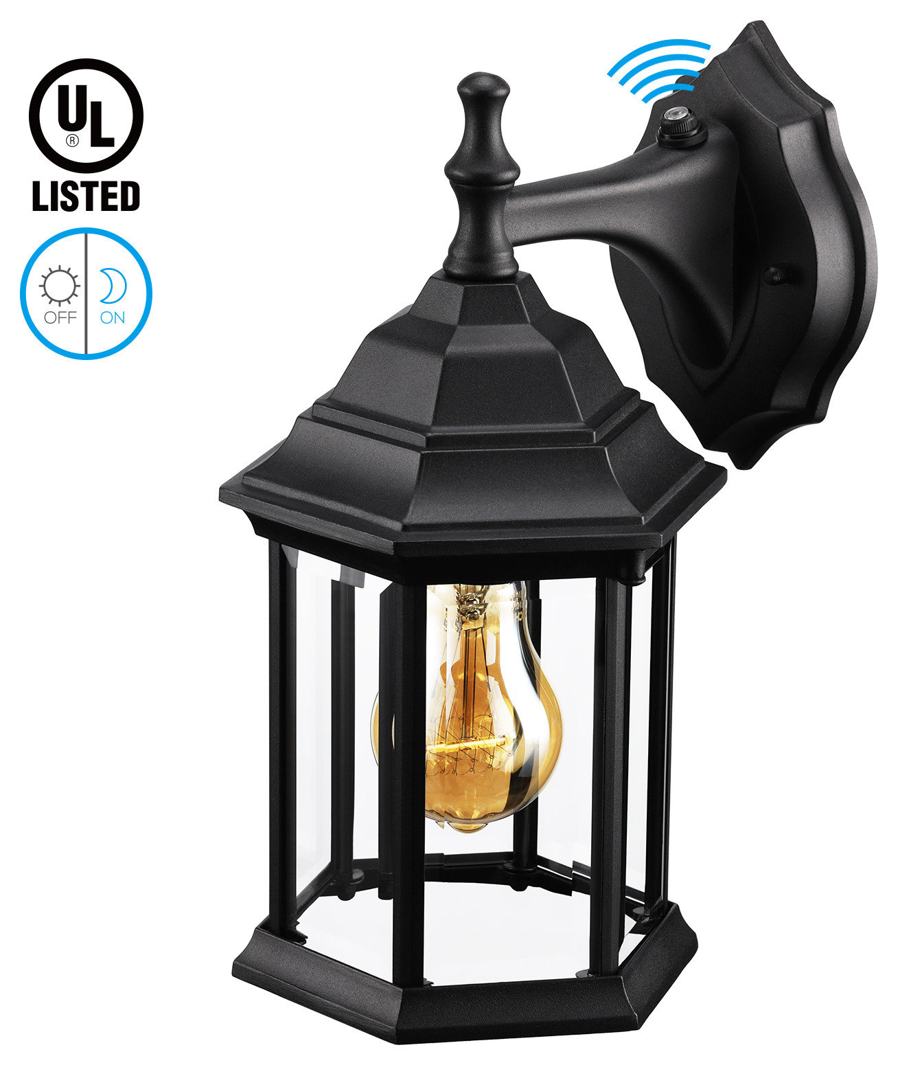 Outdoor Dusk-to-Dawn Wall Sconce, Matte Black