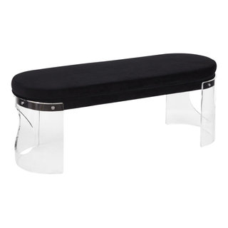 Clarity Contemporary/Glam Bench, Clear Acrylic/Black Velvet ...