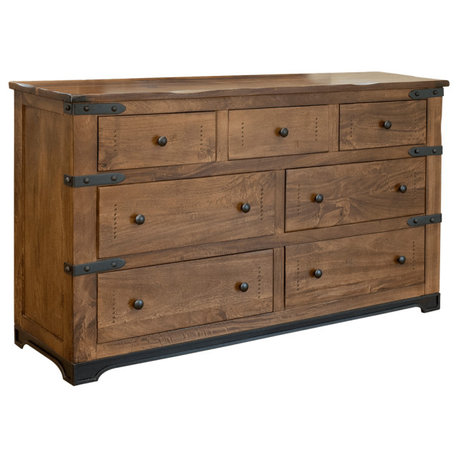 70" Natural Solid Wood Seven Drawer Triple Dresser