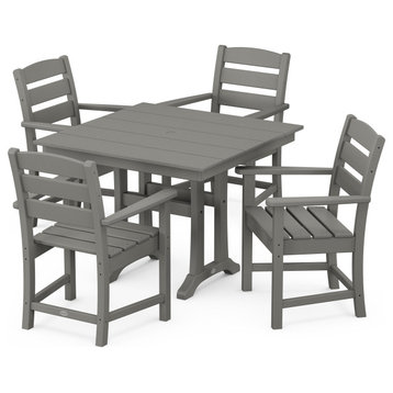 Lakeside 5-Piece Farmhouse Trestle Arm Chair Dining Set, Slate Grey