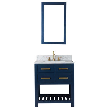 Madalyn 30" Monarch Blue Bathroom Vanity With Satin Brass Faucet