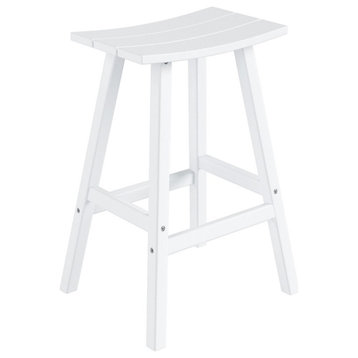 Afuera Living Modern Outdoor 29" HDPE Plastic Saddle Seat Barstool in White