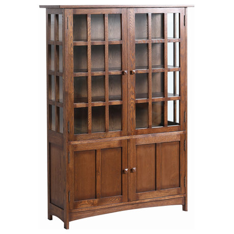 Arts and Crafts Mission Solid Oak China Cabinet, Walnut