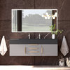 Nile 60" Wall Mounted Bathroom Vanity Set, Gray, Black Top, Gold Handles