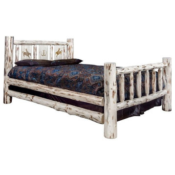 Montana Woodworks Solid Wood King Bed with Engraved Bronc Design in Natural