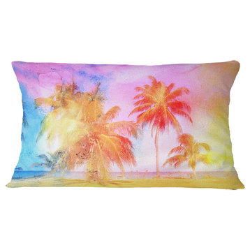 High Rise Retro Palm Trees Landscape Painting Throw Pillow, 12"x20"