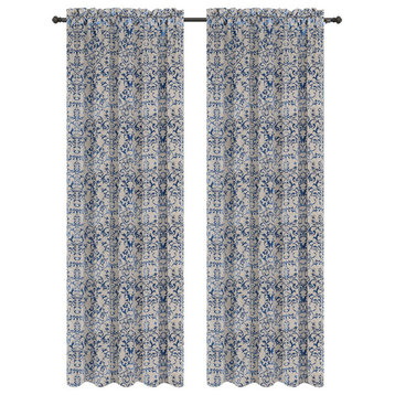 Jacquard Vine Drapery Curtain Panels, Blue, 50"x84", Set of 2