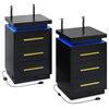 Set of 2 End Tables with RF Remote-Controlled LED Lights, Three Drawers, Black