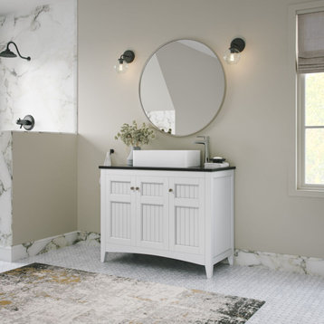 42 Inch White Triadsville Farmhouse Style Vessel Sink Bathroom Vanity, White, 42", Single Sink, Freestanding