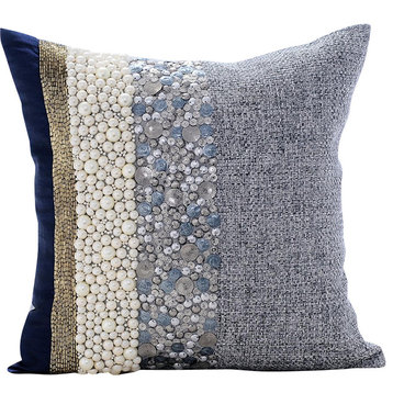 Throw Pillow Covers 18" x 18" Pillowcase Blue Cotton Abstract - Navy Pearlized