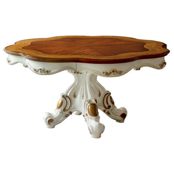 ACME Picardy Dining Table WithSingle Pedestal, Antique Pearl and Cherry Oak