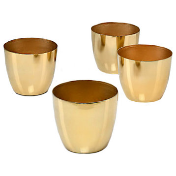Metal Cachepot for Indoor Potted Flowers & Plants, Gold, Small - Set of 4