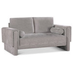 Meridian Furniture - Madeline Chenille Fabric Upholstered Chair, Grey, Loveseat - Refresh your living space with this Madeline chenille fabric living room loveseat. It's upholstered in rich grey chenille fabric with plush padding and bolster pillows that complete the look while supporting your body while you relax and unwind. The loveseat's modish design ensures it seamlessly complements any decor and fits well with other items in the Madeline collection. Whether you're entertaining guests or unwinding with a book, this chair provides both coziness and sophistication.