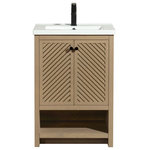 Ari Kitchen and Bath, LLC - Selena Bathroom Vanity, Oak, 24", Single Sink, Freestanding - The 24-inch Selena single sink vanity is the ideal centerpiece for your bathroom remodel. Crafted with solid wood construction, this vanity is built to last. Wood is finished in oak with a beautiful chevron door design. An inside shelf provides convenient storage space for your daily toiletries. The vanity is completed with a ceramic countertop, adding a touch of elegance to your farmhouse style remodel.