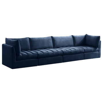 Jacob Velvet Upholstered 4-Piece Modular Sofa, Navy