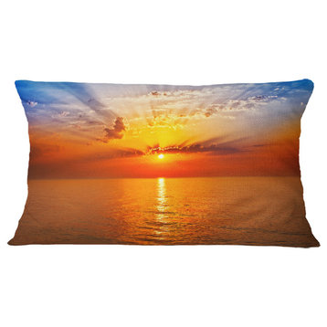 Orange Sea Sunrise Under Blue Sky Seashore Throw Pillow, 12"x20"