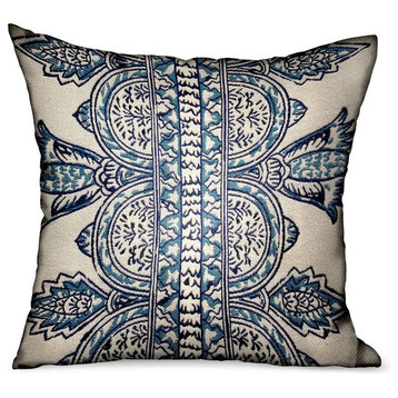 Aristocratic Floret White/ Blue Paisley Outdoor/Indoor Pillow, 16"x16"