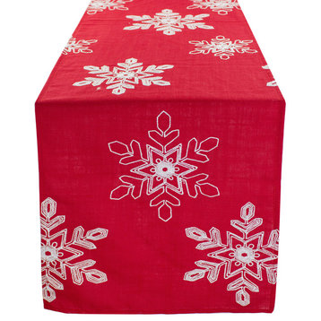 Embroidered White Snowflake Holiday Christmas Table Runner, 16"x54"