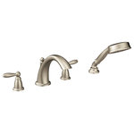 Moen - Moen Brantford 2-Handle Low Arc Roman Tub Faucet Includes Hand Shower, Brushed N - With intricate architectural features that transcend time, Brantford faucets and accessories give any bath a polished, traditional look. Classic lever handles, a tapered spout and globe finial give this collection universal appeal.
