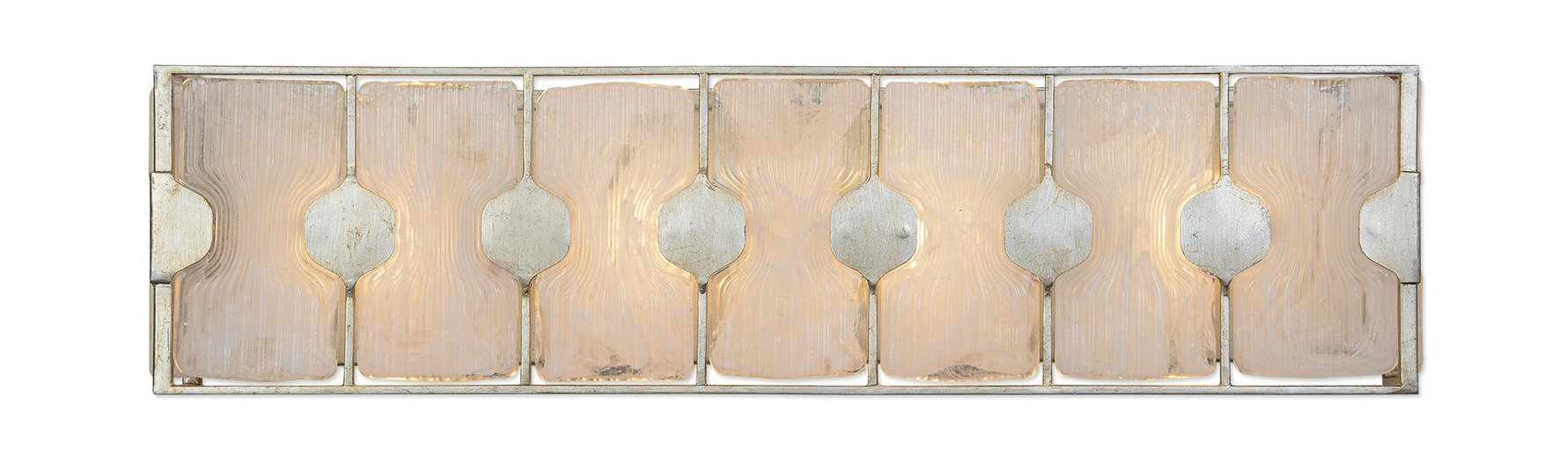 Art Deco Silver White Arabesque Vanity Strip, Wall 4-Light Sconce Long