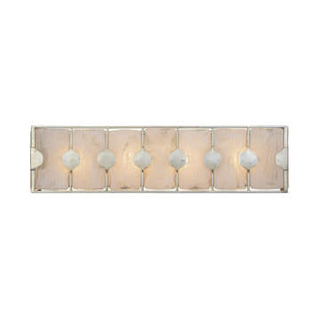 Art Deco Silver White Arabesque Vanity Strip, Wall 4-Light Sconce Long