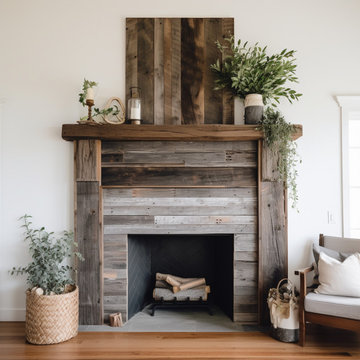 Wood Beam fireplace Mantels with Wooden Legs