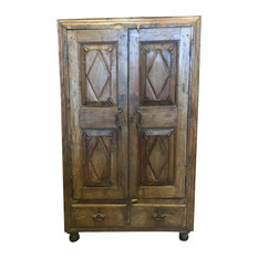 Mogul Interior - Consigned Antique Cabinet Chest Eclectic Furniture Armoire with drawers - Accent Chests and Cabinets