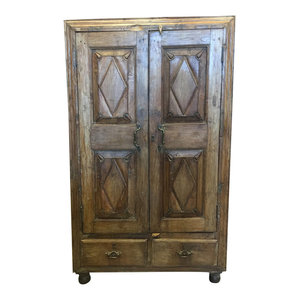 Mogul Interior - Consigned Antique Cabinet Chest Eclectic Furniture Armoire with drawers - Armoires And Wardrobes