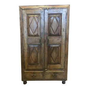 Mogul Interior - Consigned Antique Cabinet Chest Eclectic Furniture Armoire with drawers - Accent Chests And Cabinets