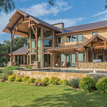 Mountain Style Timber Frame Luxury Home Exterior - Cedar Creek Reservoir Area, T