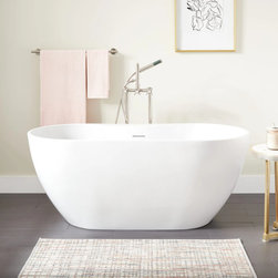 Signature Hardware Hibiscus 59"" Acrylic Soaking Freestanding Tub with Integrated Drain, Overflow and Tap Deck - Bathtubs