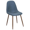 Pebble Mid-Century Modern Dining/Accent Chair, Walnut and Blue Fabric -Set of 2