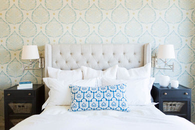 Inspiration for a timeless bedroom remodel in Salt Lake City with multicolored walls