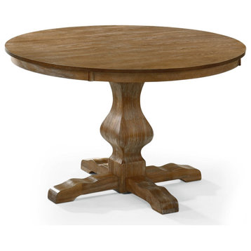 Rustic Dining Table, Rubberwood Frame With Pedestal Base & Round Top, Natural