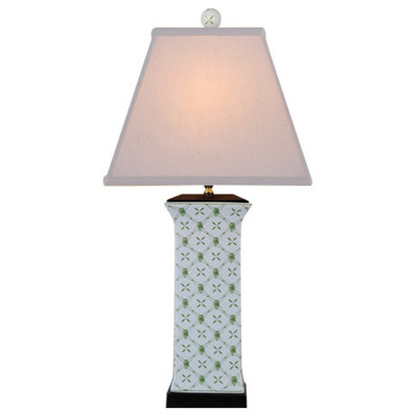 Bamboo Lattice Porcelain Vase Table Lamp, Green