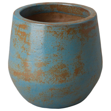 Round Pot Medium Turquoise Wash 15x15D