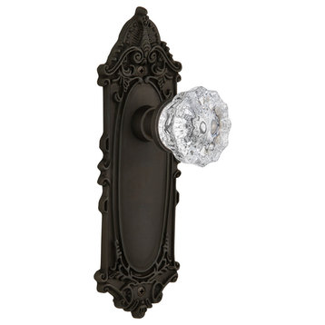 Victorian Plate Privacy Crystal Glass Door Knob, Oil Rubbed Bronze