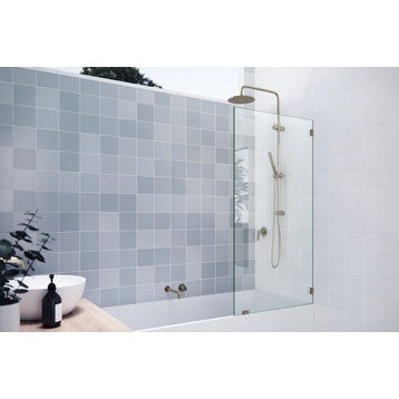 58.25"x29" Frameless Shower Bath Fixed Panel, Polished Brass