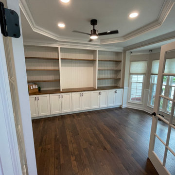 Custom Built-In Home Office with Tray Ceiling and Natural Light