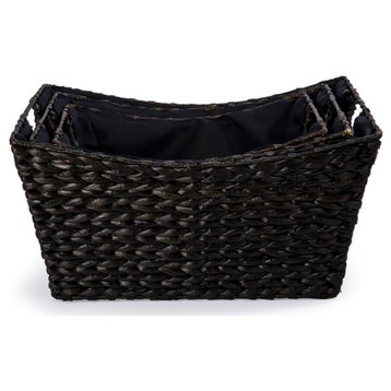 Truu Design Braided Grass Wicker / Rattan Storage Baskets in Black (Set of 3)