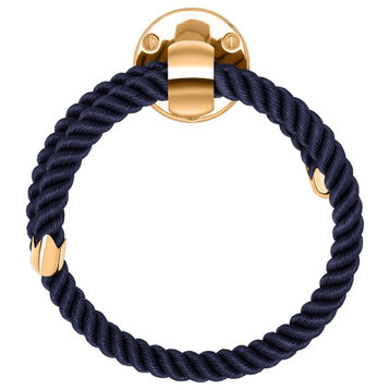 Nautiluxe Collection Nautical Towel Ring, Blue Rope and Gold