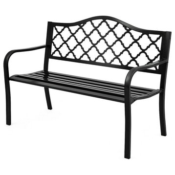 Costway 50'' Patio Garden Bench Loveseats Yard Furniture Cast Iron Frame Black