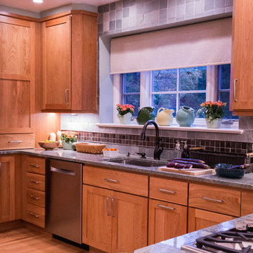 Warm Wood Kitchen Remodel | Natural Cherry Cabinetry, Granite Surfaces